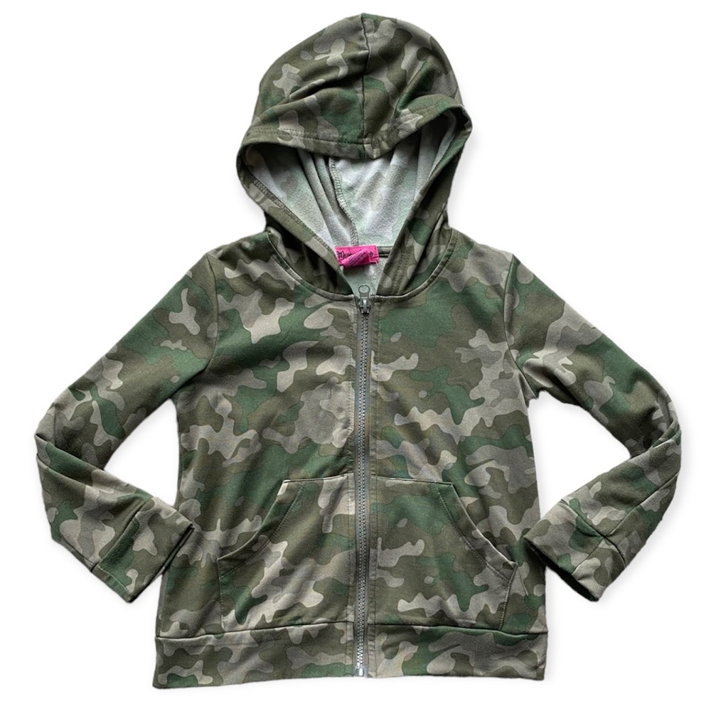 MUMU COCO Army Green Camouflage Print Zip Up Hoodie